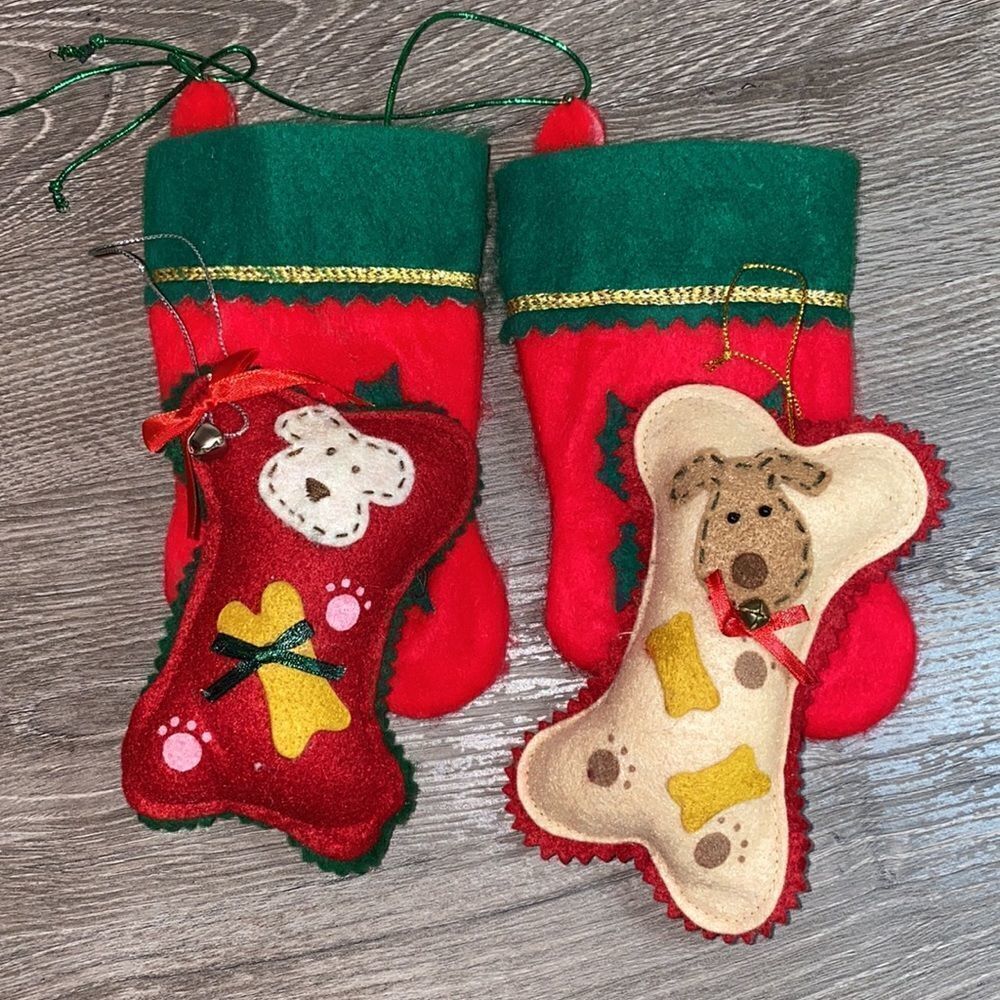 Felt Dog Bone Christmas Stockings - Picture 2 of 7